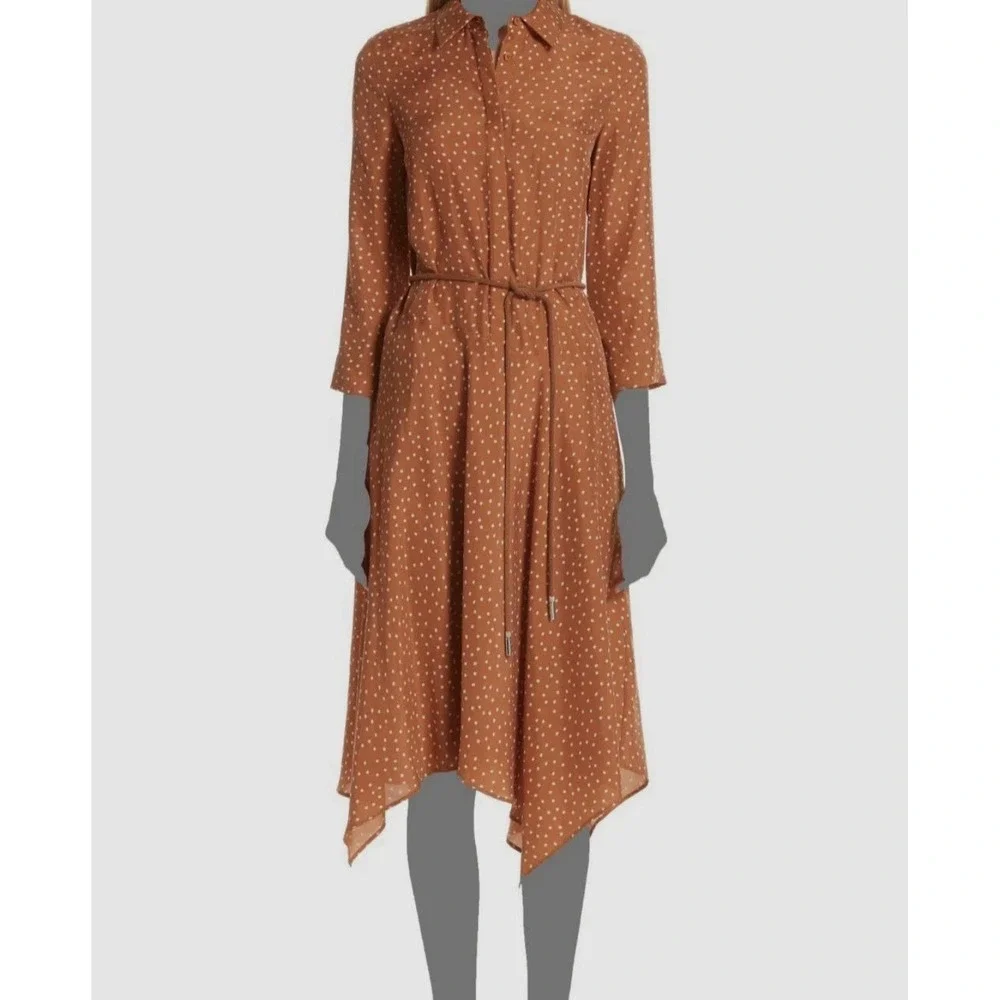Lafayette 148 Women's Brown 3/4 Sleeve Silk Polka Dot Shirtdress Size 4 No Belt